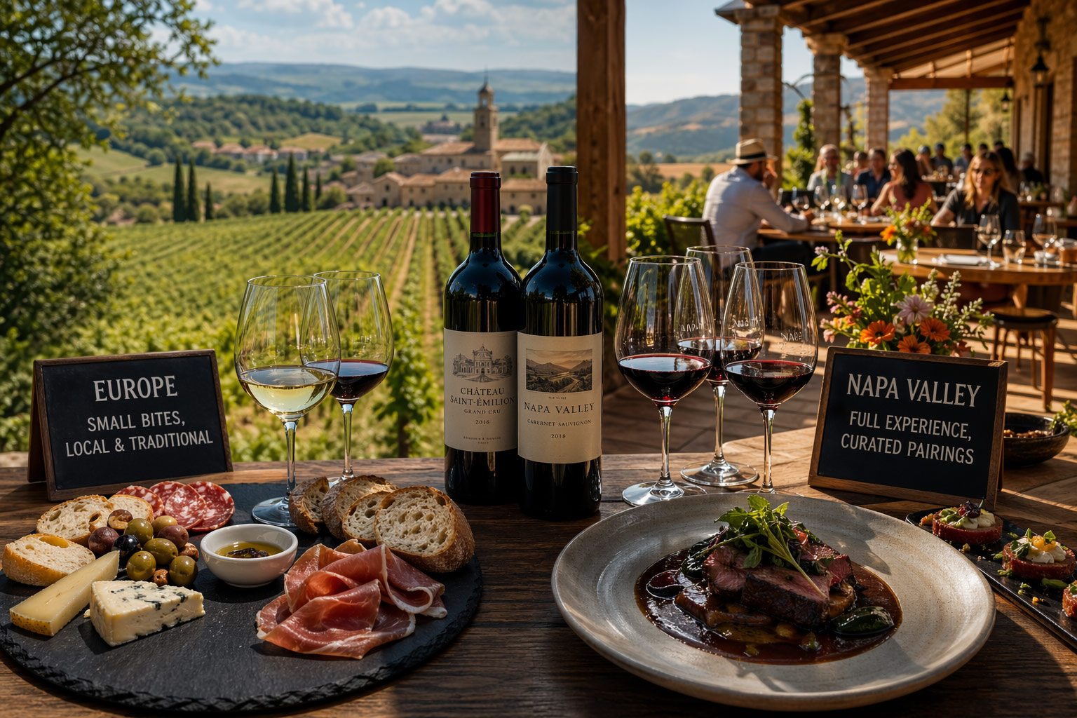 table with foos and wine in a nice winery