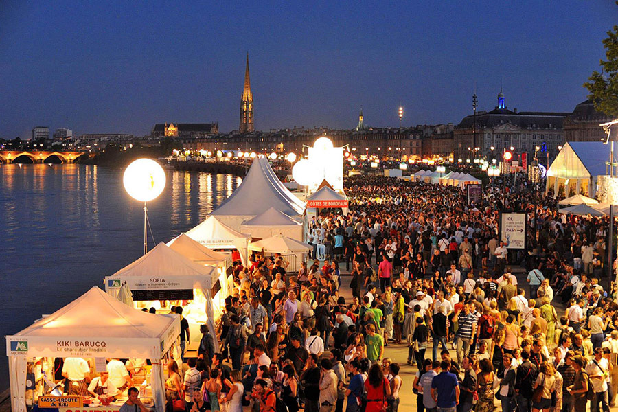 Wine festival people at night in europe